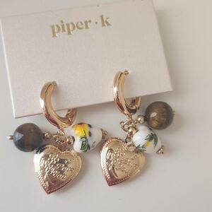 Piper Gold Heart and Floral Earrings